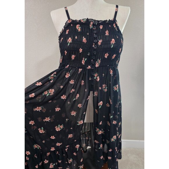 Torrid Womens Black Floral Tunic With Smocked Bodice & Adjustable Spaghetti Stra - Picture 3 of 7